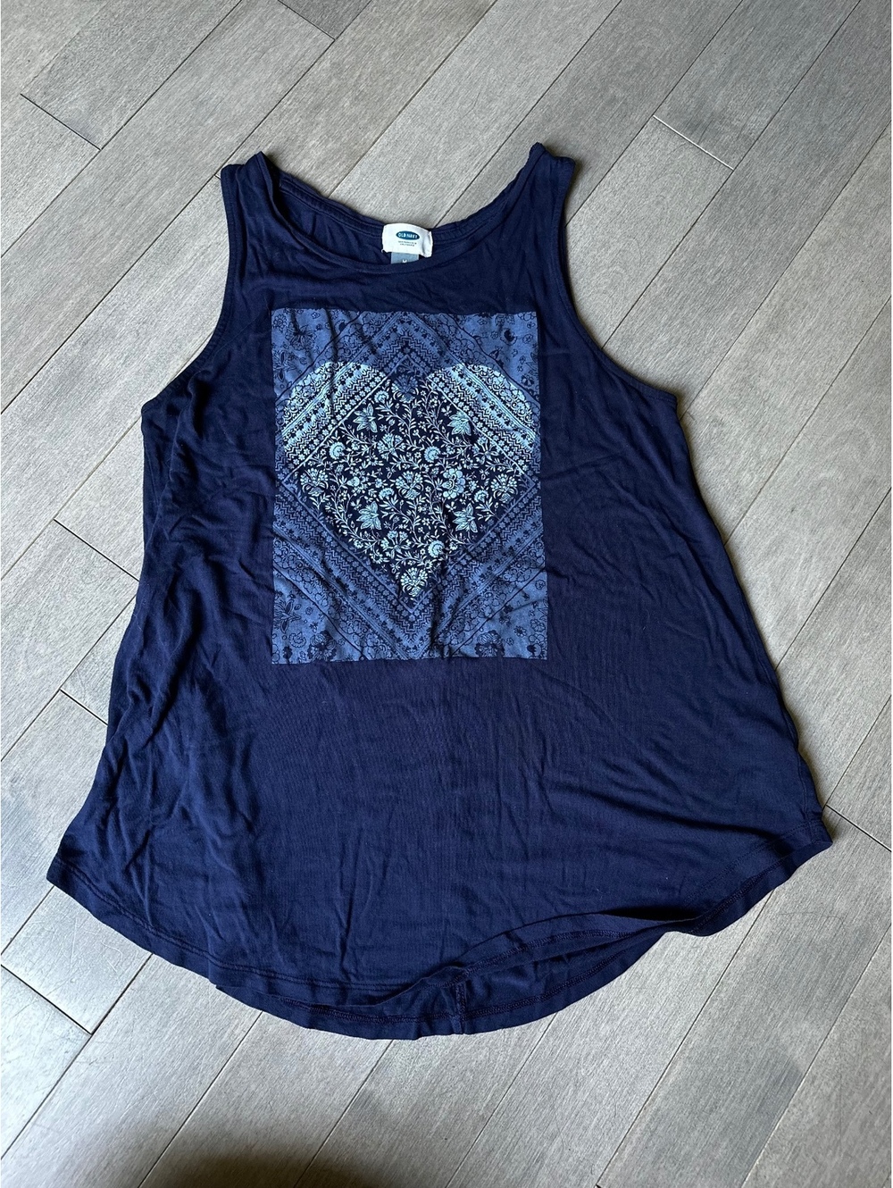 Women’s Old Navy Navy Blue Sleeveless Tank Top with Heart Print Summer Size M